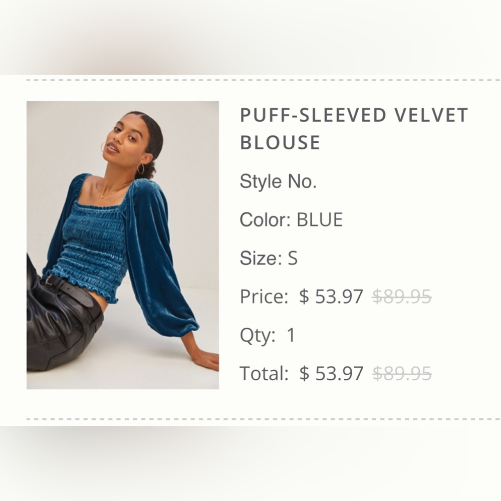 Anthro Teal Velvet Off-Shoulder Top
